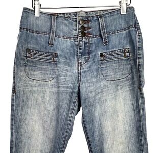 Y2K 2000 Vintage Decree 3 /4 Women Jeans 3 Button LIGHT WASH STRAIGHT WIDE BELT